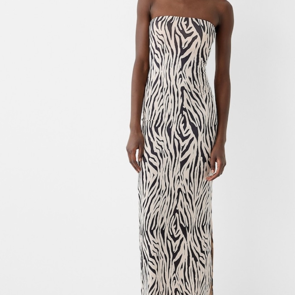 Women's Brown and Cream Strapless Dress